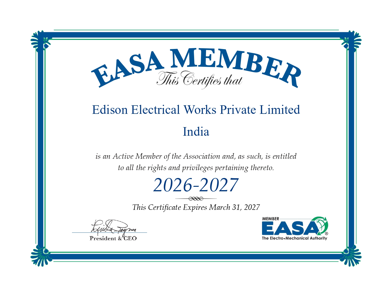 EASA Membership Certificate