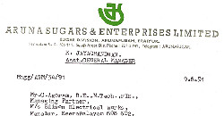 ARUNA SUGAR & ENTERPRISES LIMITED, Pennadam R.S.-606111.